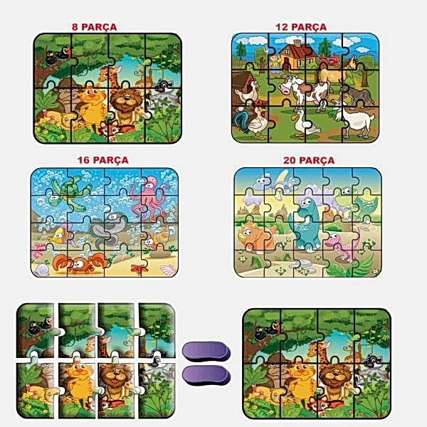 1481 DıyToy Süper Renkli 4'lü Puzzle - Hayvanlar / 8+12+16+24 Parça Puzzle