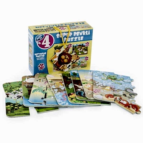 1481 DıyToy Süper Renkli 4'lü Puzzle - Hayvanlar / 8+12+16+24 Parça Puzzle