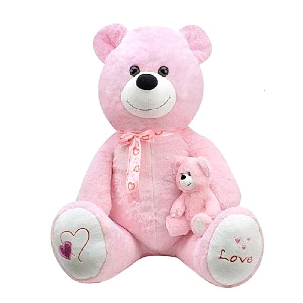 1085P Yavrulu Peluş Ayı Pembe 95 cm