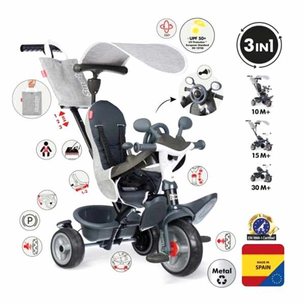 7600741503 Baby Driver Tricycle 3 Tekerlekli 3'ü 1 arada Gri Bisiklet +10 ay