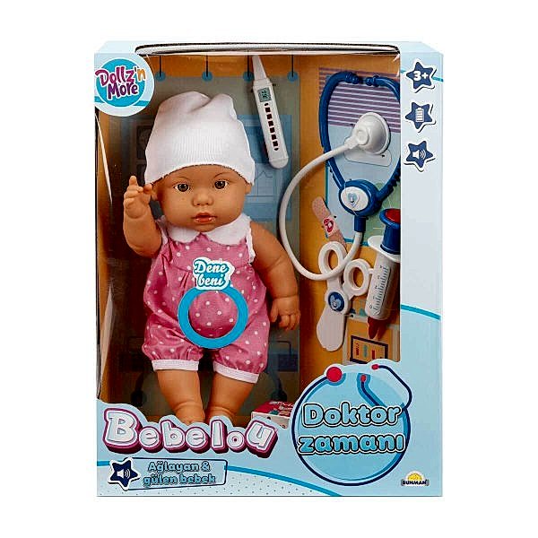 30111 Bebelou Doktor Zamanı Sesli Bebek Seti 35 cm -Sunman(Ürün oyuncaktır)