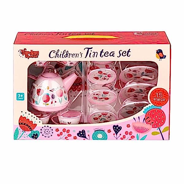 998A-998B Çiçek Desenli Metal Çay Seti 15 Parça -Vardem Oyuncak