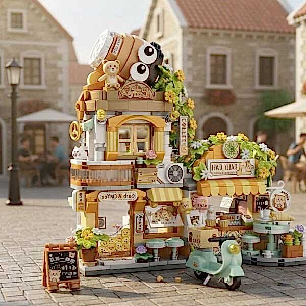 LZ-1382 LOZ KÜÇÜK AYI KAFE ÇİÇEKÇİ PONDA ÇAY EVİ 1077 PARÇA BLOCK OYUNCAK